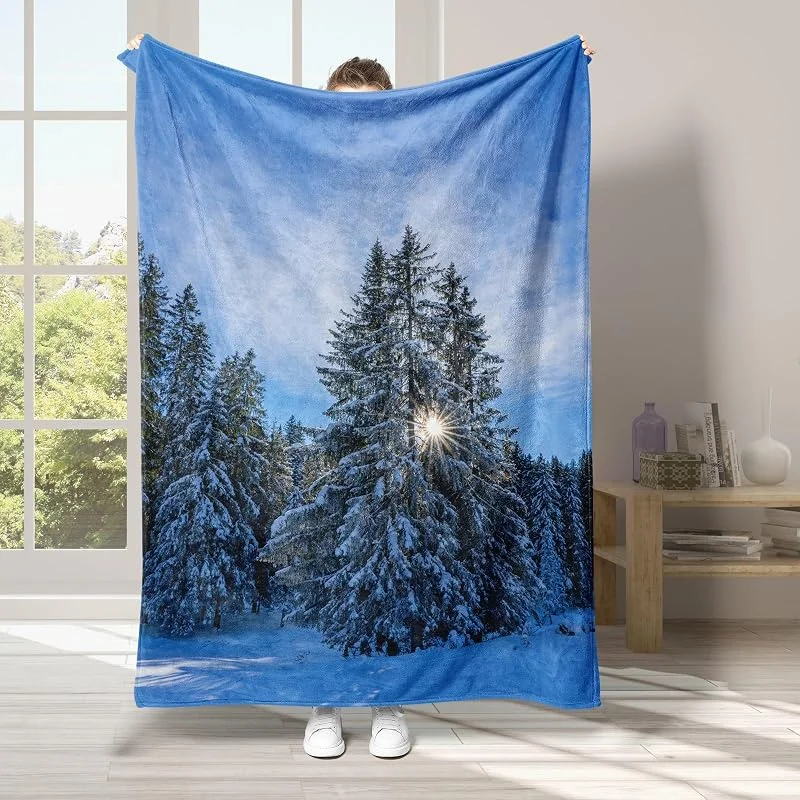 Albero Coperta di Flanella 220x240cm, Luce Solare Blanket Morbido Caldo e Confortevole, Modello di Copert con Stampa 3D, Adatto a Tutte le Stagioni — Riscaldamento