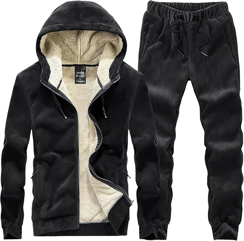 amropi Tuta da Uomo Vello Foderato Cappotto con Cappuccio e Pantaloni Inverno Caldo Jogging Tute — Abbigliamento riscaldato