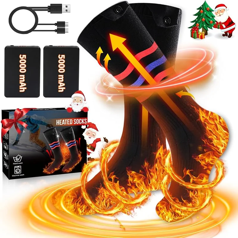 Multper Calze Riscaldate a Batteria per Uomo e Donna, 2×5000mAh Calze Termiche Ricaricabili, 3 Livelli di Calore, Calzini Termici Lavabili, Scaldapiedi Elettrico per Sport, Sci, Campeggio — Abbigliamento riscaldato