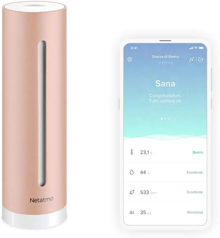 Netatmo Misuratore Qualità Aria Intelligente, Sensore CO2, Temperatura, Umidità, Rumore - Controllo Casa, Ambiente Salubre, Avvisi Automatici per Interni - NHC-EC — Umidificatore