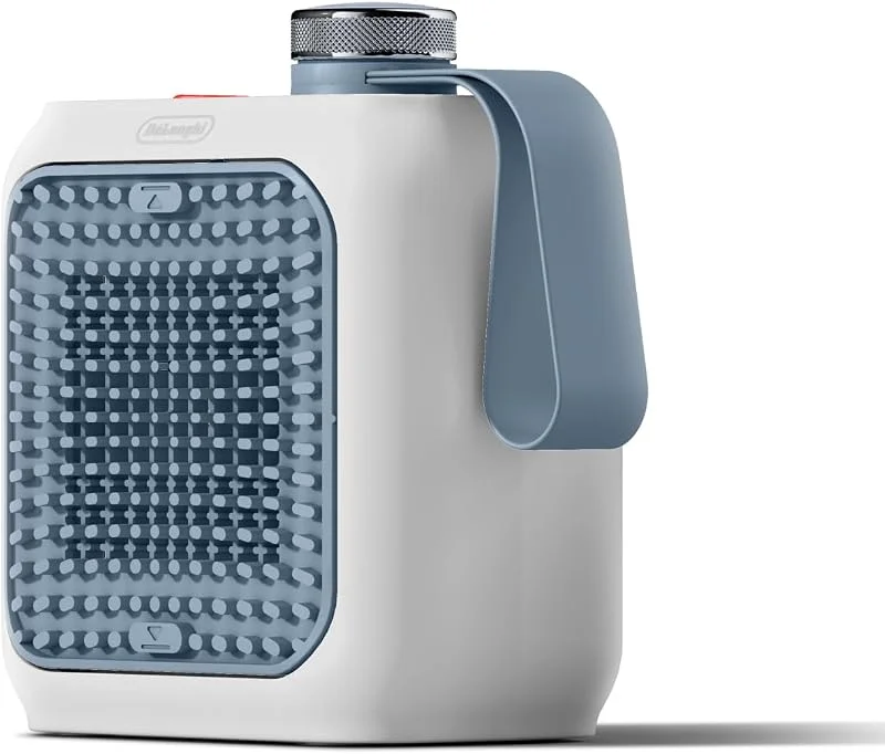 De'Longhi Capsule Desk, Termoventilatore Ceramica, Mini Termoventilatore Silenzioso, Design Funzionale, Griglia Orientabile, Termostato di Sicurezza, Portatile e Ideale su Scrivania, 350W, Azzurro — Riscaldamento