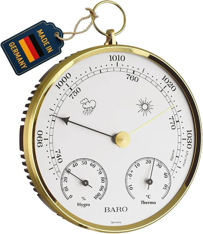 TFA Dostmann Stazione meteo analogica, 20.3006.32 con anello in metallo, barometro, termometro, igrometro, oro — Umidificatore