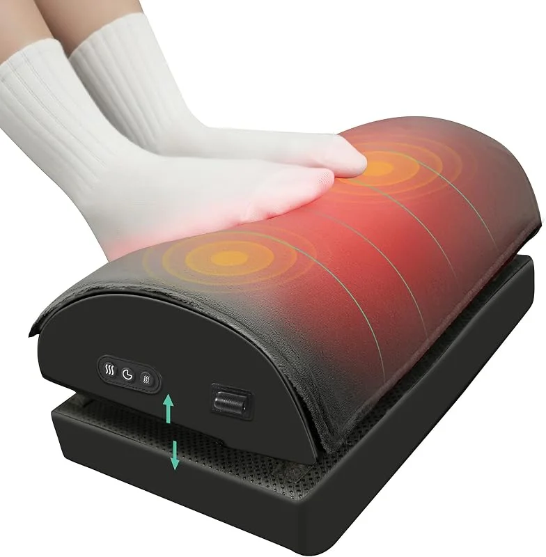 Snailax Poggiapiedi da Scrivania con Calore e Massaggio a Vibrazione, Regolabile in Altezza, Scaldapiedi Ergonomico da Gioco per Casa Ufficio — Riscaldamento