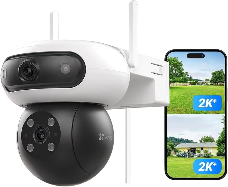 EZVIZ C90 Dual 8MP (4MP+4MP) Telecamera WiFi Esterno con Doppia Lente, Telecamera per Esterni a 360°, Visione Notturna a Colori, Rilevamento Persone, Veicoli, Audio Bidirezionale, Impermeabile — Riscaldamento