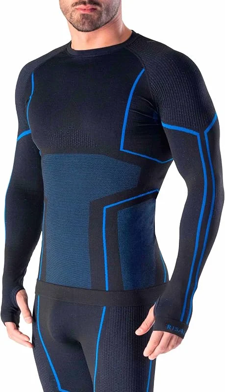 Risalti Maglia Termica Uomo Manica Lunga Merino Tech - Maglie Termiche Uomo a Compressione in Lana Merino, Intimo Termico Uomo Invernale, Termica Uomo Senza Cuciture - Made in Italy — Abbigliamento riscaldato