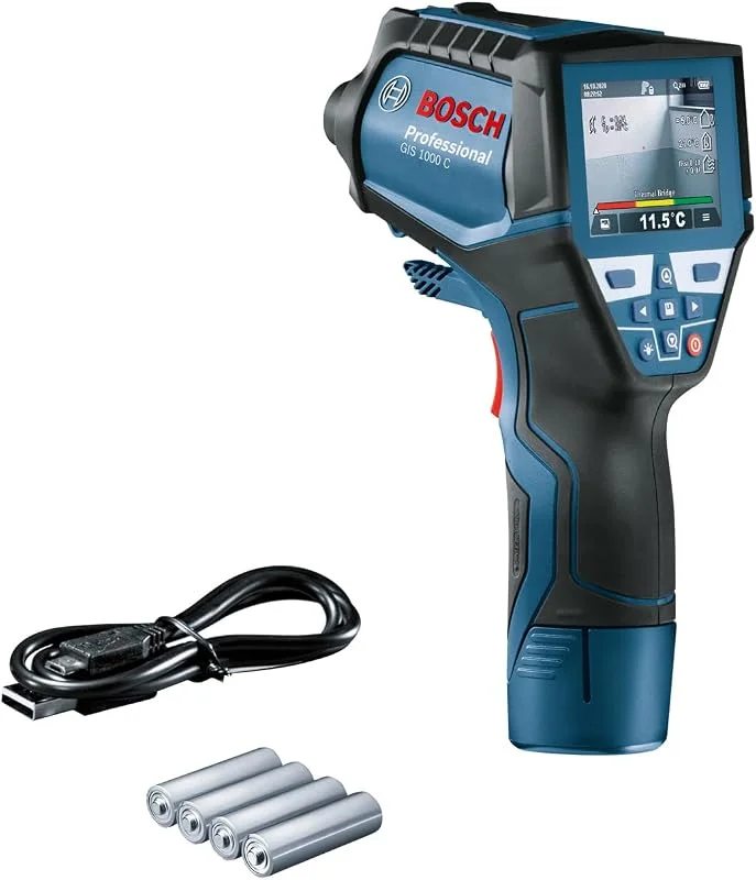 Bosch Professional Termometro A Infrarossi GIS 1000 C (con Funzione App, Intervallo di Temperatura: Da -40 °C A 1000 °C, 4X Batterie AA, Confezione In Cartone) — Riscaldamento