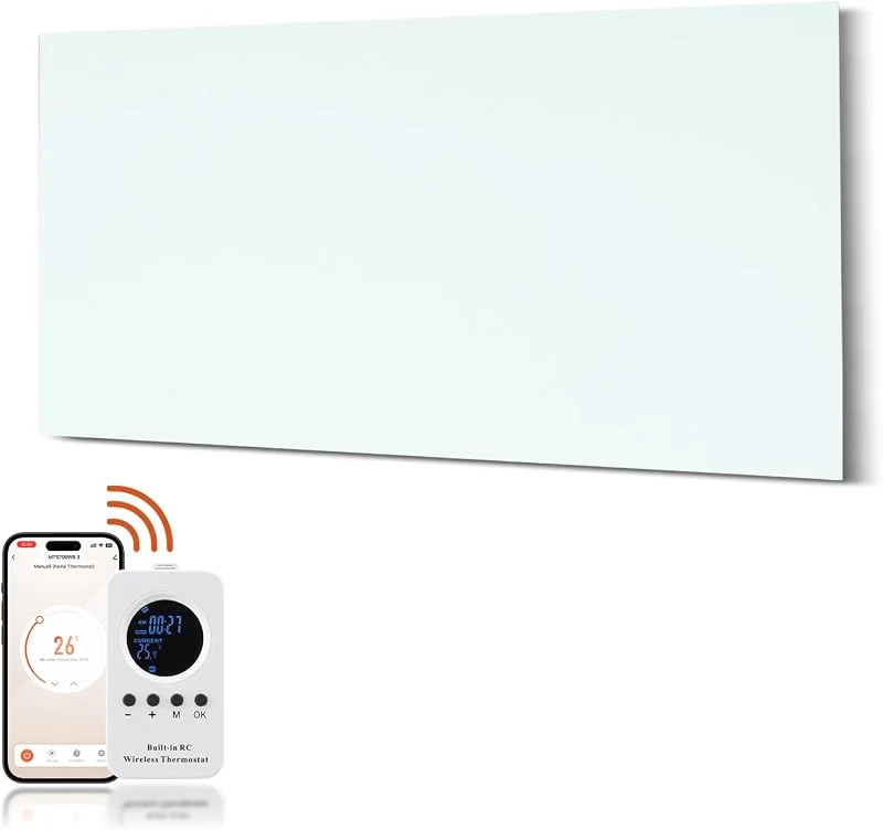 Pannello Radiante Infrarossi Bicchiere 800W con telecomando, Stufa Elettrica Infrarossi 120x60 CM con protezione da surriscaldamento - WIFI (Tuya Smart) - Bianco - TÜV.