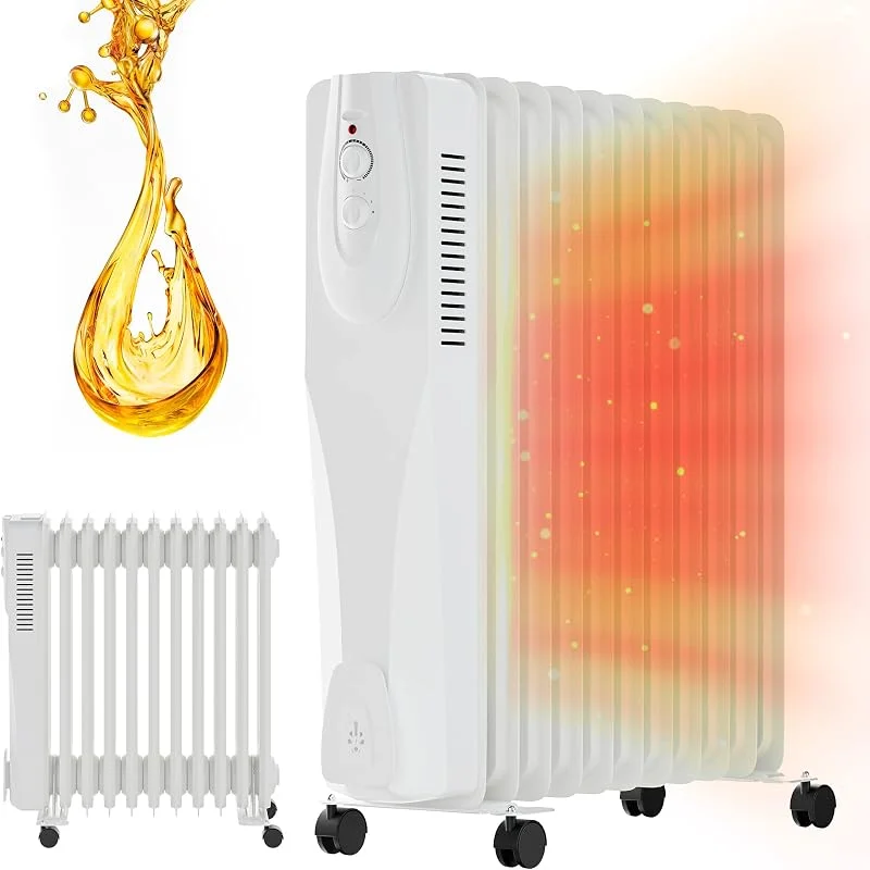 Radiatore elettrico a olio su ruote Extralink NY-25W1, potenza 2500W, 11 alette, facile da spostare, protezione dal surriscaldamento, 3 modalità di funzionamento a scelta, 40mq