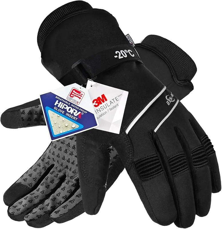 Guanti da Sci Uomo Donna, Touchscreen Antiscivolo Guanti da Neve — Abbigliamento riscaldato