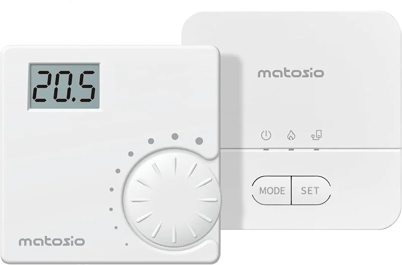 TH610RS - Set di termostato radio per caldaia, con ricevitore, termostato digitale, funzionamento a batteria, montaggio a parete, bianco — Riscaldamento