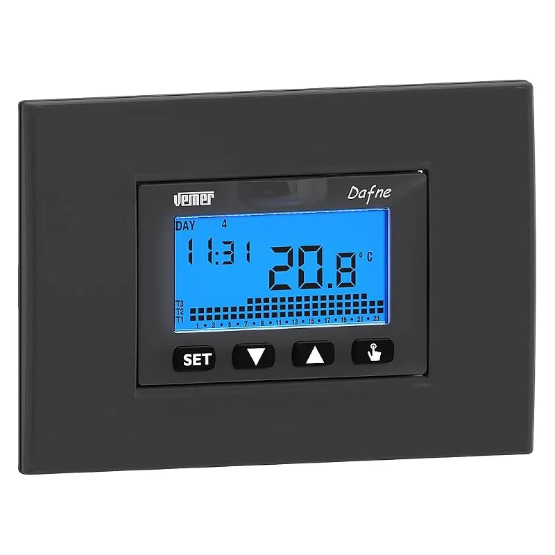 VEMER VN166500 DAFNE - Cronotermostato Digitale da Incasso, Programmazione Settimanale, Alimentazione a Batterie, Bianco, Antracite — Riscaldamento