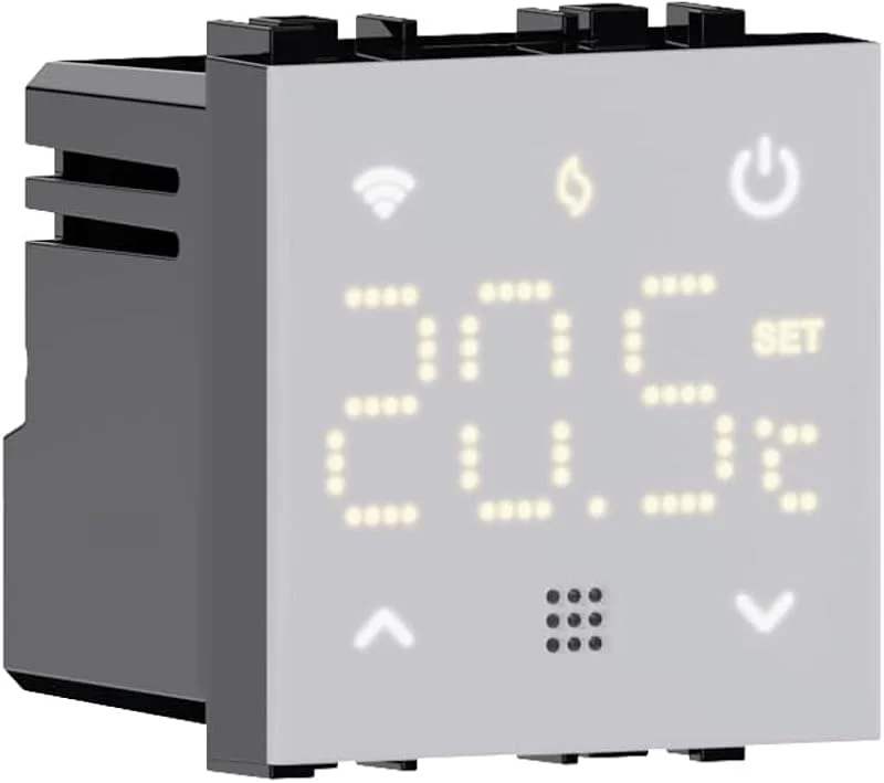 Elektronova termostato da incasso modulo programmabile 2P 240V display touch retroilluminato colore bianco compatibile su supporti Vimar Plana — Riscaldamento