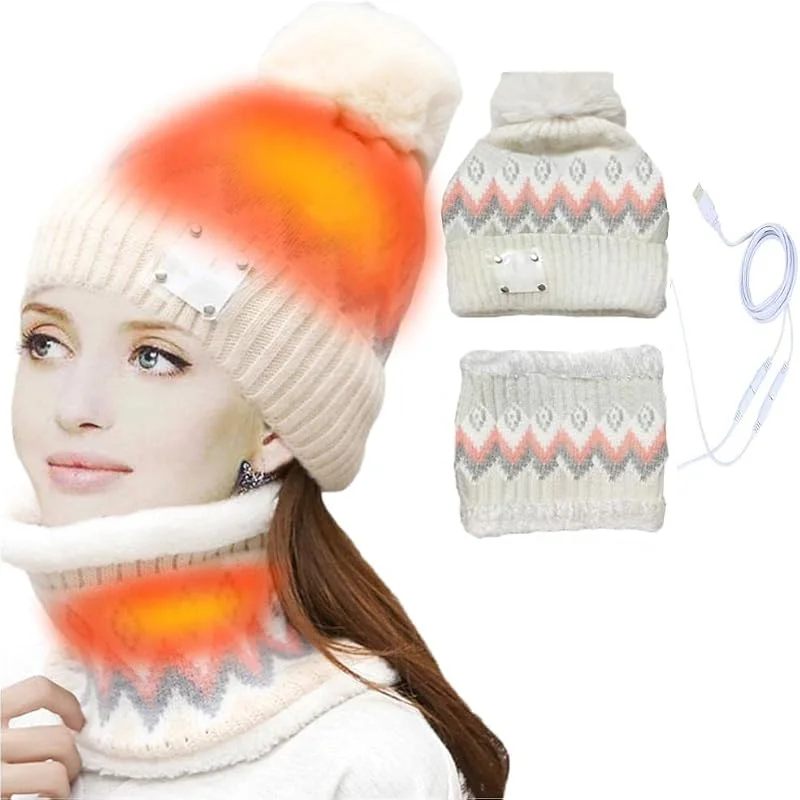 Set di 2 scaldacollo e cappello riscaldato elettrico con USB, per l'inverno, berretto e sciarpa, 2 pezzi, per uomo e donna — Abbigliamento riscaldato