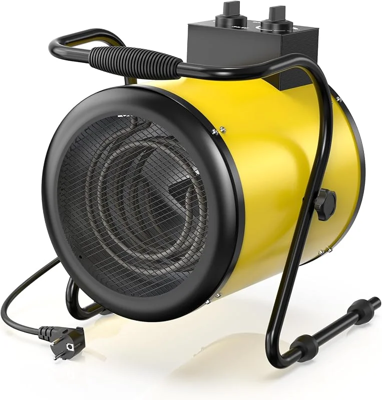 DAHTEC Stufetta Elettrica Industriale 3000 W Termoventilatore, Giallo — Riscaldamento