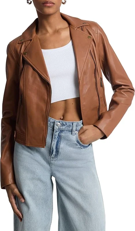 Michael Kors Leather Moto Jacket Giacca Moto in Pelle Donna — Abbigliamento riscaldato