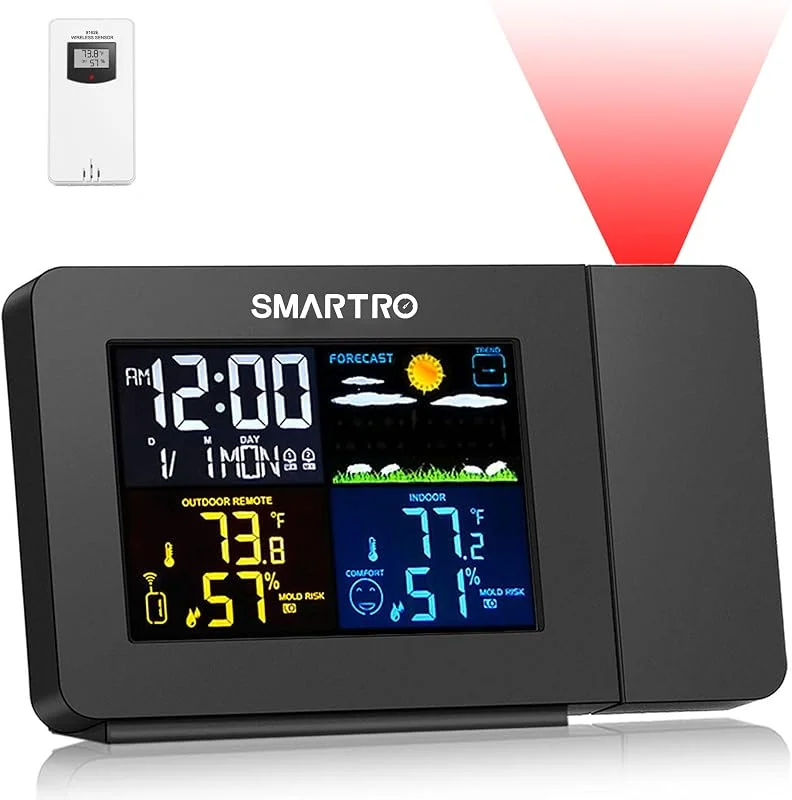 SMARTRO SC91 Sveglia a Proiezione per Camere da Letto con Stazione Meteo — Umidificatore