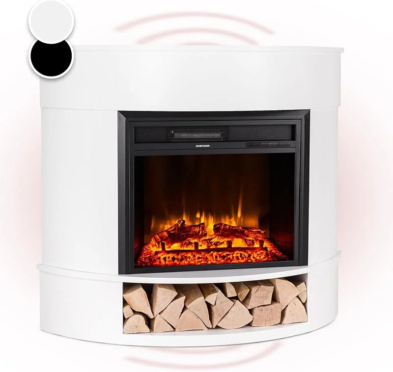 Klarstein Camino Elettrico Basso Consumo, Camino da Terra con Mensola, Elettrico da Parete, Caminetto 1800W, Finto Decorativo con LED, Telecomando, Timer, Controllo Temperatura — Riscaldamento