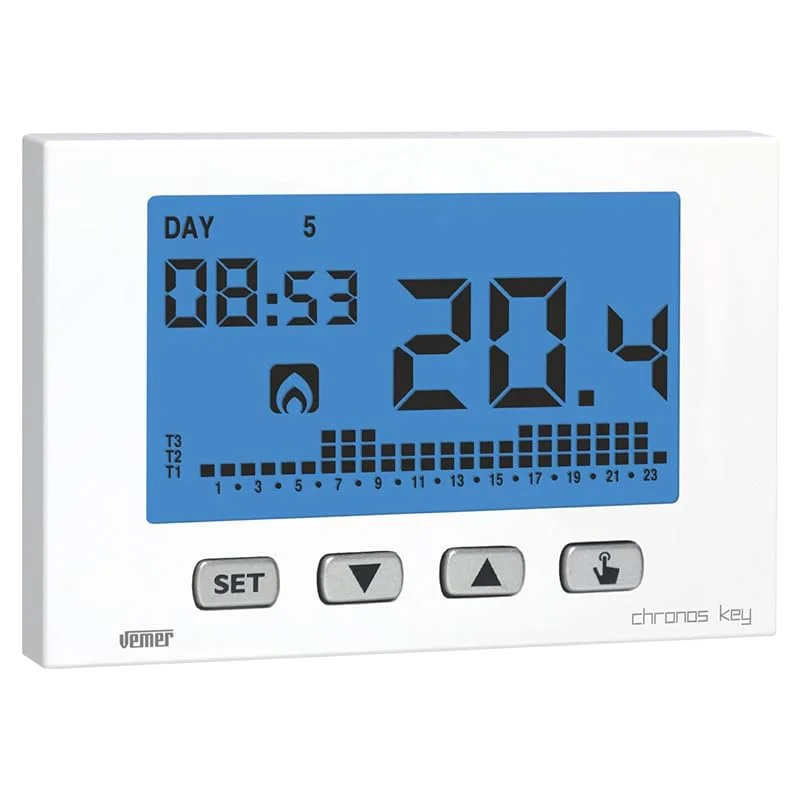 VEMER VE725800 CHRONOS KEY - Cronotermostato Digitale da Parete, Programmazione Settimanale, Alimentazione a Batterie, Bianco — Riscaldamento