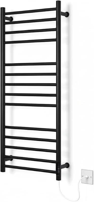 Manissa Greened House scaldasalviette elettrico bagno in acciaio inox, finitura a specchio, Serie Siena, parete, 1000x400 mm, nero opaco — Riscaldamento