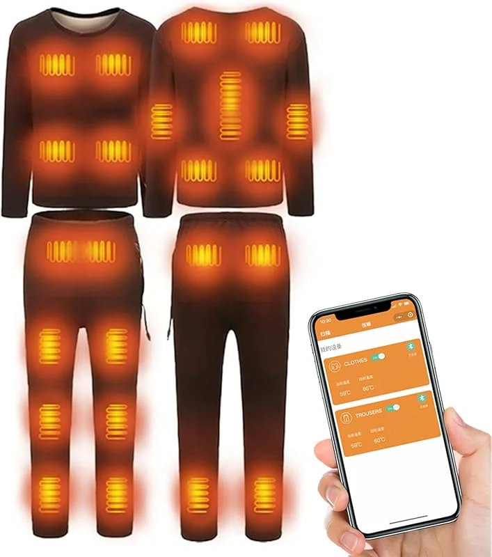 Biancheria Intima Termica Riscaldante, Controllo App + 22 Zone di Riscaldamento, Riscaldamento in Fibra, Lavabile A Mano in Lavatrice, Regolabile da 40℃ A 60℃, per Campeggio, 4XL, Man — Abbigliamento riscaldato