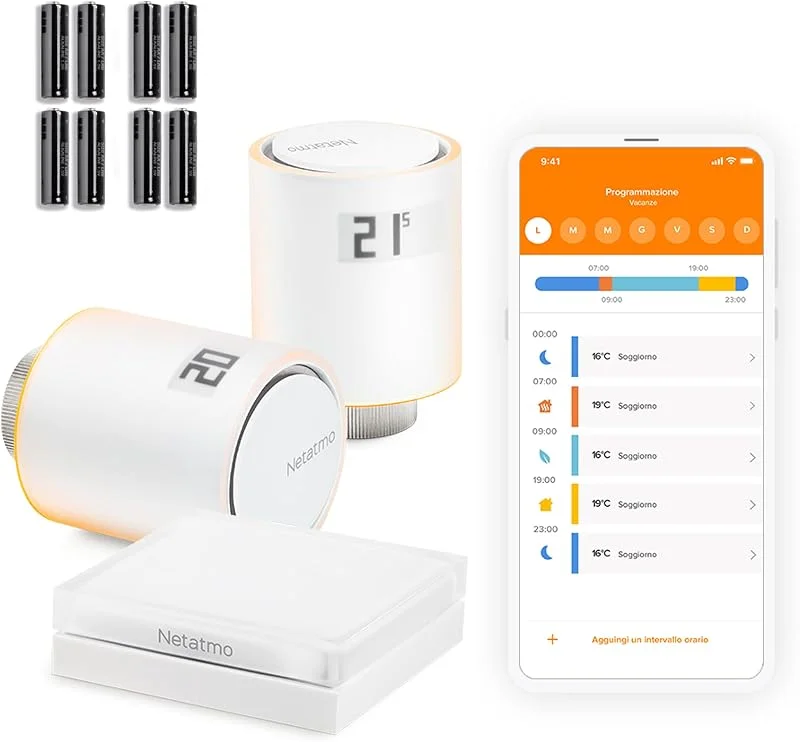 Netatmo Starter Pack Valvole Smart Wifi per Radiatore, Controllo remoto, Risparmio energetico, Pacchetto riscaldamento collettivo, Compatibile con Amazon Alexa, Apple e Google NVP-AMZ