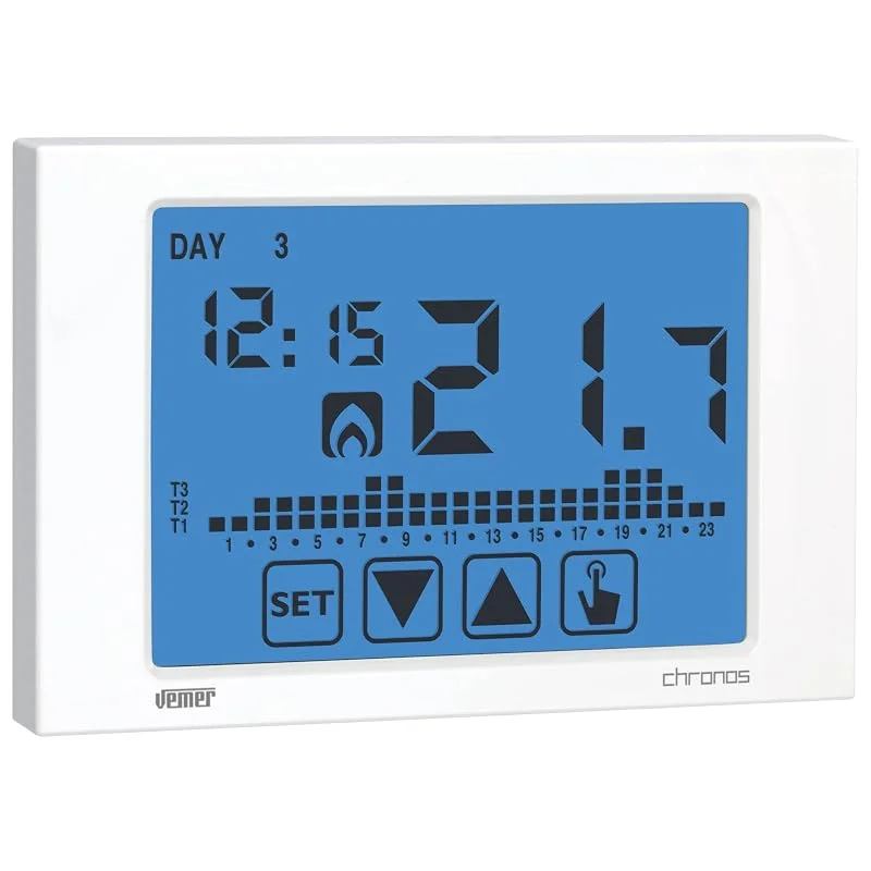 VEMER VE451100 CHRONOS - Cronotermostato Digitale Programmabile a Batterie, Termostato per Caldaia con Display Touch Screen, Bianco — Riscaldamento