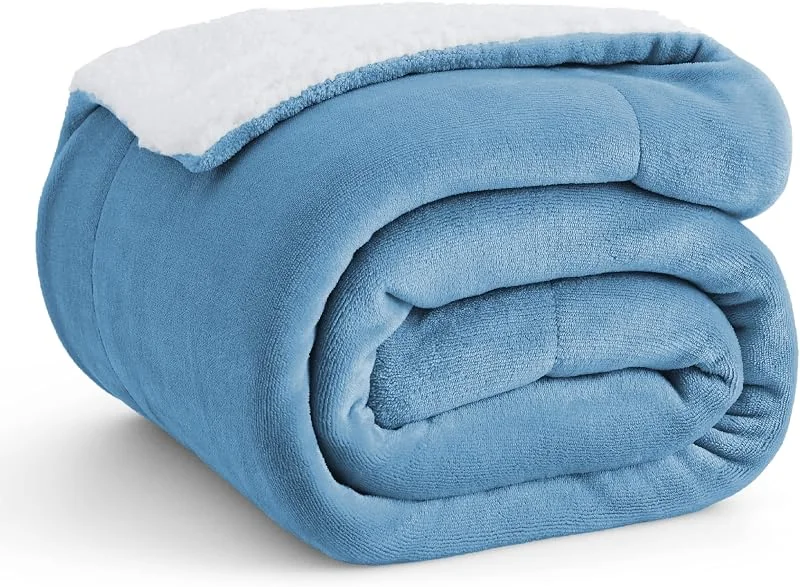 Bedsure Coperta in Pile Sherpa - Plaid, Blu, 150x200 cm — Riscaldamento