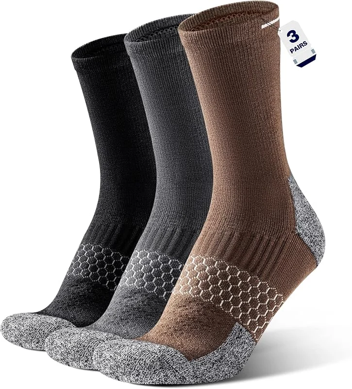Rahhint 3 paia di calzini da lavoro in lana merino, resistenti, a compressione, anti-umidità, anti-vesciche, per escursionismo e corsa — Abbigliamento riscaldato