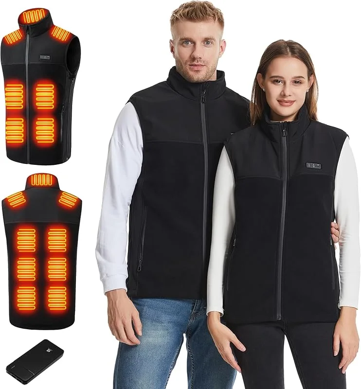 Gilet Riscaldato Uomo Donna, Triplo Comando, Gilet USB Riscaldato con Batteria, Dimensioni Regolabili, 3 Temperature 13 Zone di Riscaldamento Giacca Riscaldata per Escursionismo e Sci — Abbigliamento riscaldato