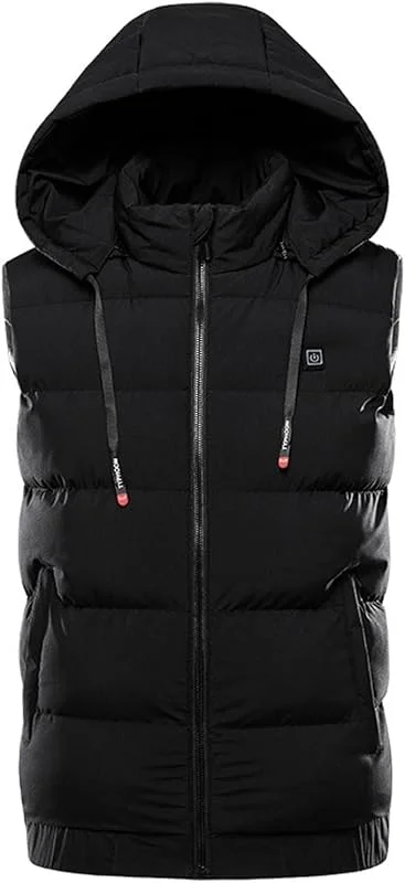 Gilet riscaldato da Uomo, con Cappuccio Retrattile, Gilet Termico Invernale for Caccia, Escursionismo (Senza Batteria)(Noir, 5XL) — Abbigliamento riscaldato