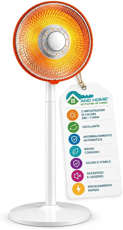 Stufa Elettrica a Parabola con Piantana 1100W, CLASSE A, Fibra di Carbonio — Riscaldamento