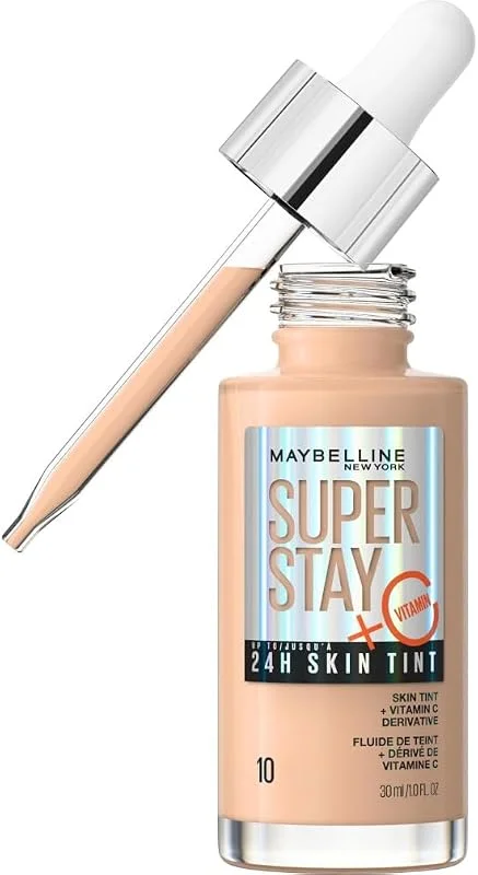 Maybelline New York, Fondotinta in Siero, Per Una Pelle Luminosa, Effetto Naturale, 24h di Tenuta, Con Vitamina C, Superstay Skin Tint, Tonalità 10, 30 ml — Trucco