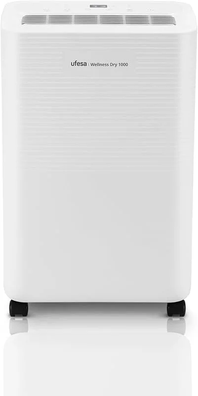 Ufesa Wellness Dry 1000 Deumidificatore 250W, 10L, 24h, Silenzioso 47dB con Pannello Intuitivo, Funzione di Asciugatura dei Vestiti, Sensore di Umidità, Capacità 2L, 2 Velocità, Timer, Fino a 40m2