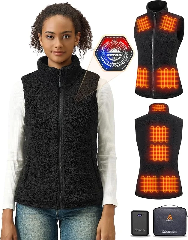 Gilet Riscaldato Donna Con Batteria Da 7, 4 V, 16000 mAh, 9 Zone Di Riscaldamento, Gilet In Pile Riscaldato Con 3 Temperature Regolabili, Per Ciclismo, Lavoro All'Aperto — Abbigliamento riscaldato