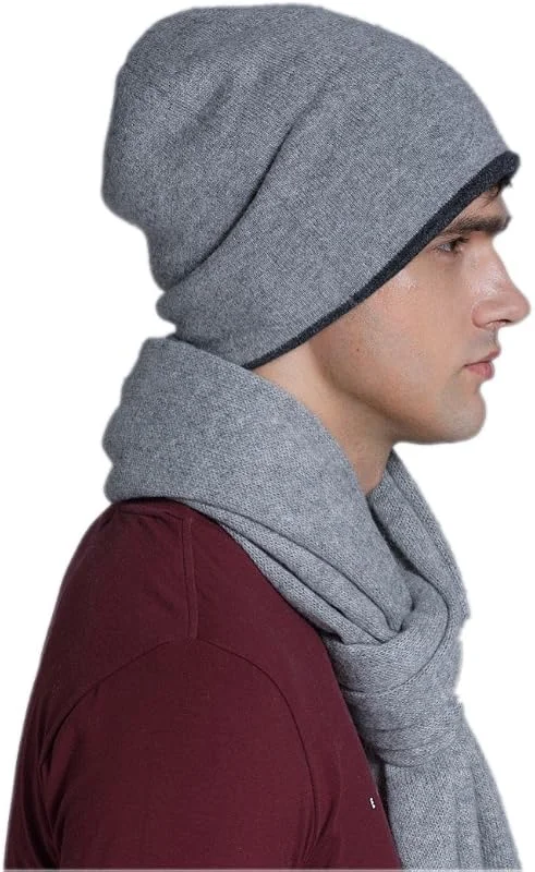 Berretto Invernale Reversibile a 2 Strati 100% Cashmere Berretto a 2 Colori da Donna — Abbigliamento riscaldato