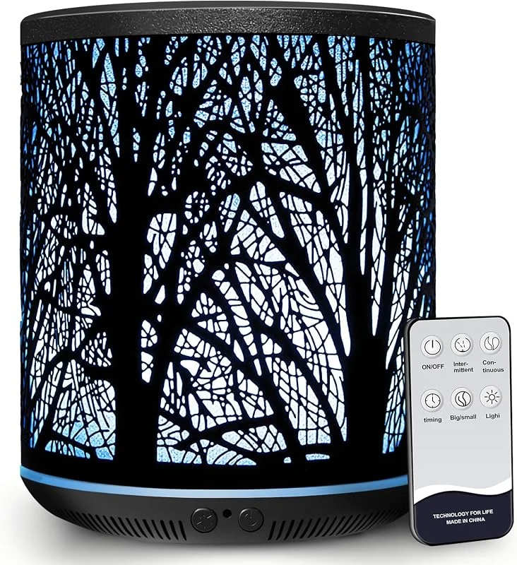 Diffusore di oli essenziali, diffusore in metallo per aromaterapia, 400 ml, con telecomando, mini umidificatore a ultrasuoni, diffusore di aromi per la casa con luce LED, regalo per papà (ferro
