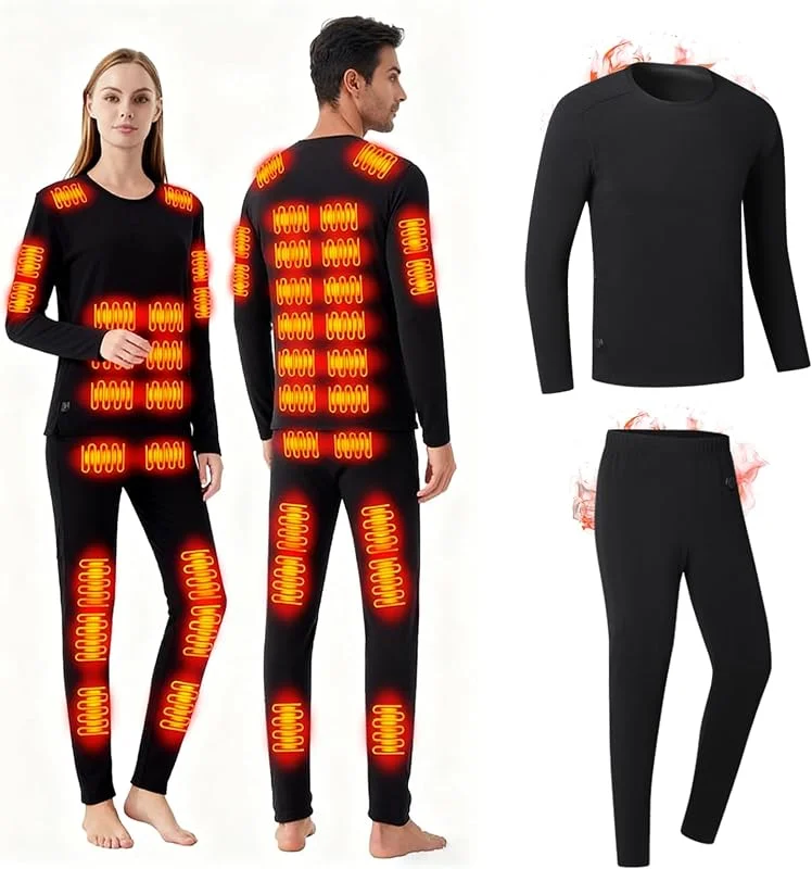 Uomini Donne USB Biancheria Intima Riscaldata Top Pantaloni Set USB Temperatura Costante 42 Zone Termiche Intelligenti Fondo Esterno — Abbigliamento riscaldato