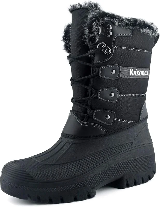 Knixmax Stivali da Neve per Donna e Uomo Stivali Invernali Foderati in Pelliccia Suole Impermeabili Scarpe Calde Stringati per Giardino, Fattoria e Outdoor — Abbigliamento riscaldato