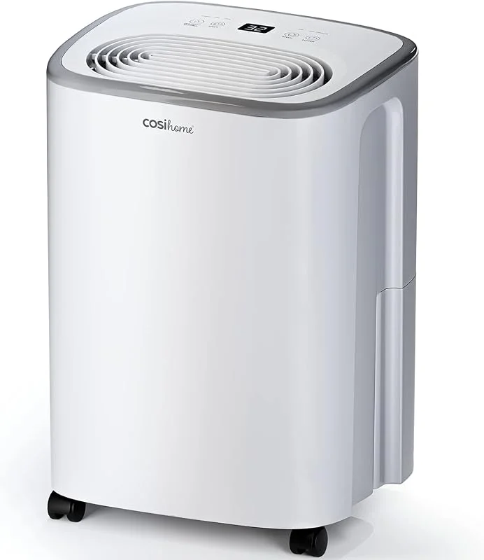 Cosi Home Deumidificatore 12L, Giorno con sensore automatico di umidità e display, timer 24 ore, asciugatura del bucato, Drenaggio continuo e modalità Sleep - Per umidità, muffa e condensa