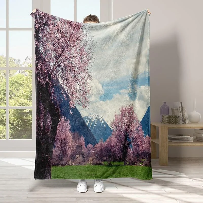 Albero Coperta di Flanella 220x240cm, Montagna Blanket Morbido Caldo e Confortevole, Modello di Copert con Stampa 3D, Adatto a Tutte le Stagioni — Riscaldamento