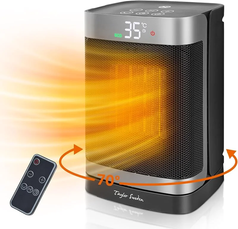Taylor Swoden stufetta Elettrica Basso Consumo da Bagno, Termoconvettore Portatile con Telecomando, Timer 24 ore, Oscillazione a 70°, 4 Modalità, Riscaldamento Ceramico da 1500W PTC - Fiery
