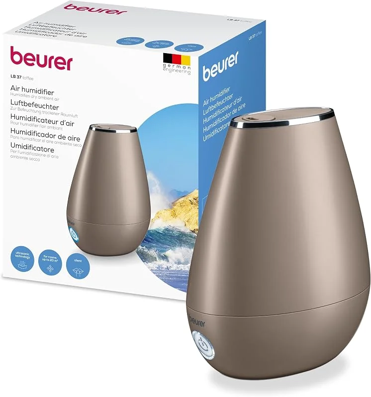 Beurer LB 37 Umidificatore a ultrasuoni con diffusore aromatico integrato, modalità notturna silenziosa per la camera da letto, serbatoio da 2 L per ambienti fino a 20 m², colore toffee — Casa e cucina