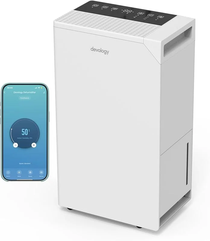 Deumidificatore Digitale Devology 20 Litri al Giorno - App WI-FI - Modalità di Sospensione, Timer 24 ore Asciugatura Biancheria - Stampo Elettrico Portatile, Dispositivo Rimozione Umidità e Condensa