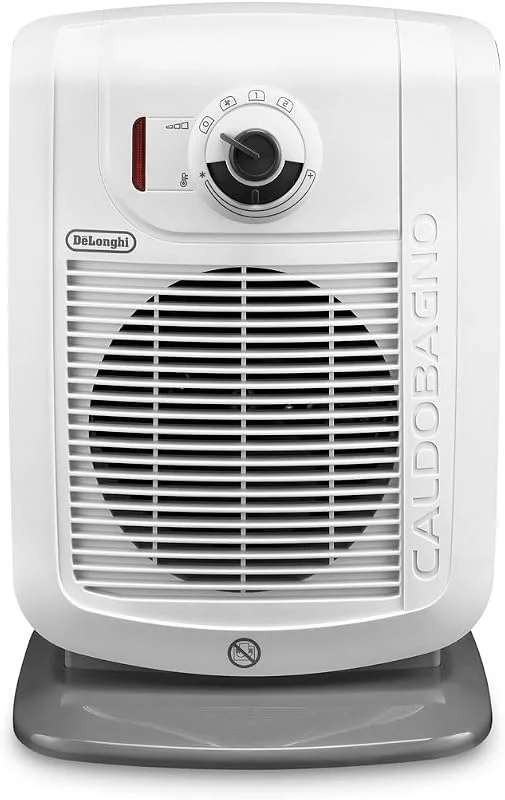 De'Longhi HBC 3030 Termoventilatore Caldobagno, 2 livelli di potenza, Funzione ECO-SILENCE, Protezione antigoccia, Ventilazione estiva, Avvolgicavo, per ambienti fino a 60 m³ — Riscaldamento