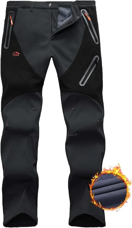Pantaloni Uomo Sci Neve Impermeabili Softshell con Fodera in Pile per Snowboard, Escursionismo, Zip Gamba — Abbigliamento riscaldato