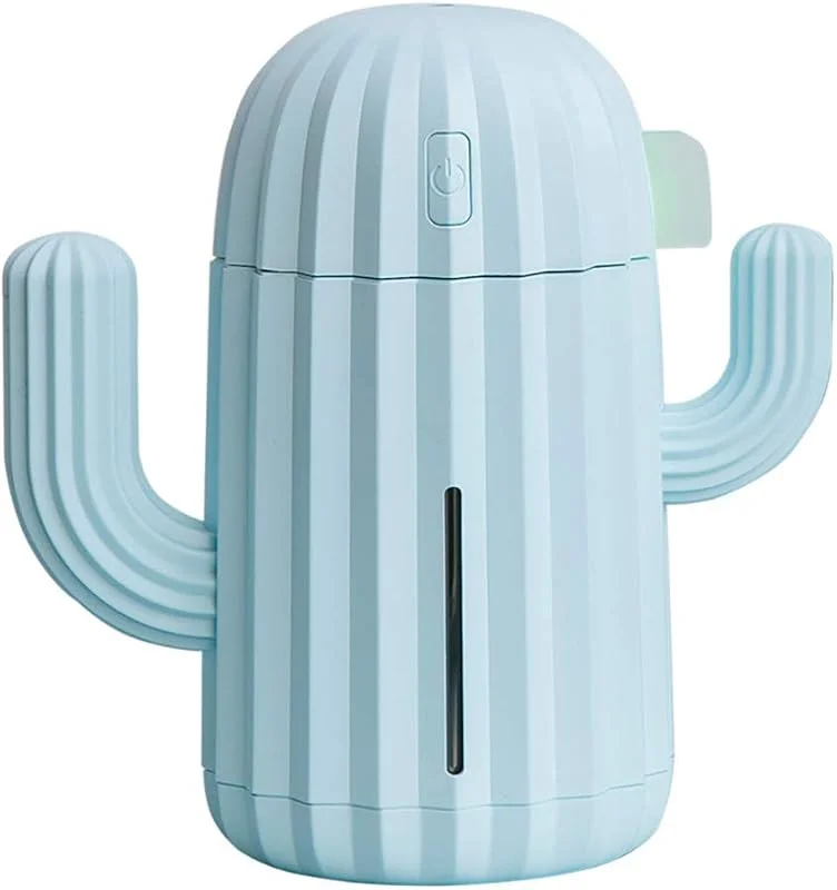 Design di Cactus Mini Umidificatore a Ultrasuoni con Luce Notturna a LED Silenzioso Umidificatore per Camera da Letto Cameretta Auto Ufficio Viaggio (Blu(USB), 7.9 * 14 * 14.7 cm)