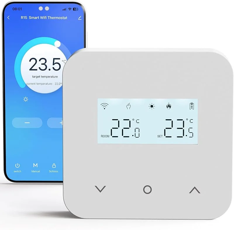 Termostato Wi-Fi a batteria, adatto per caldaie a gas a 2 fili. Termostato programmabile giornalmente, controllabile da remoto tramite TUYA o Smart Life. è compatibile con Google Assistant e Alexa. — Riscaldamento