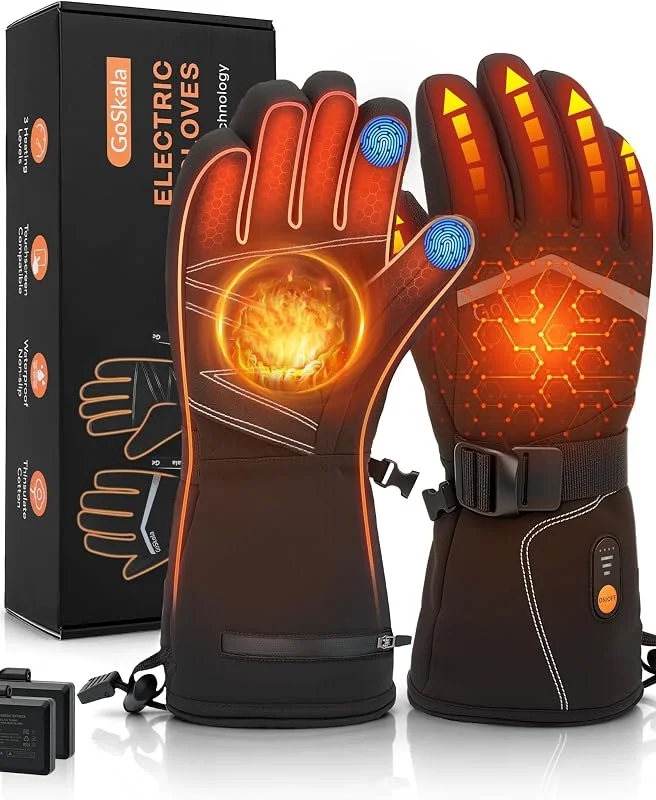 Guanti riscaldati da uomo e donna, 7, 4 V, 3000 mAh, guanti elettrici con 3 livelli di calore e touchscreen, guanti da sci antivento per attività all'aperto, moto, bicicletta, colore nero, L — Abbigliamento riscaldato
