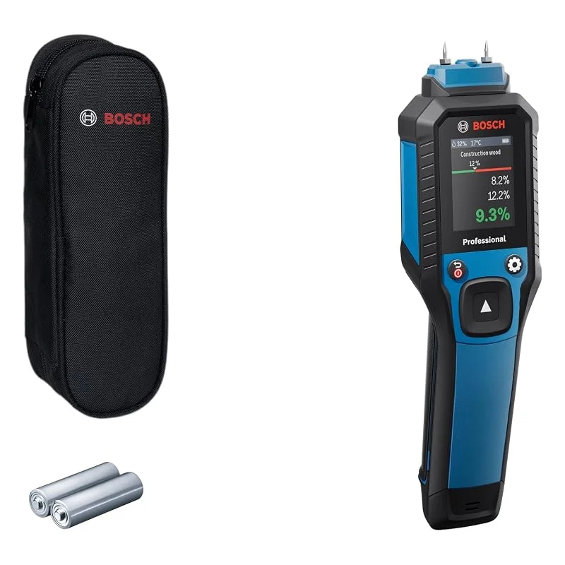 Bosch Professional Igrometro con pin di misurazione GMP 2-15 (misura 37 tipi di legno e 10 materiali da costruzione, termoigrometro integrato, IP65, 2 batterie AA, custodia) — Umidificatore