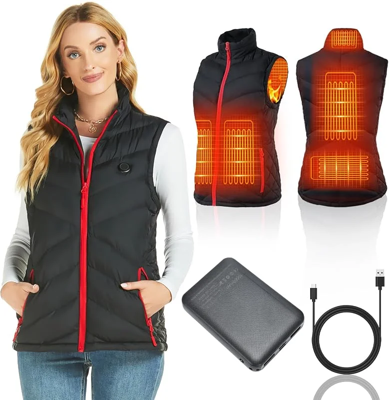 Gilet Riscaldato Donna con Batteria 10000mAh, Gilet Termico Elettrico Leggero con Tasche, Smanicato Riscaldante per Inverno, Outdoor, Escursionismo e Sci — Abbigliamento riscaldato